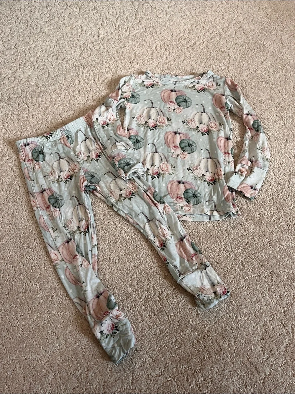 Posh Peanut Long Sleeve Pajama Set “Jackie” (girly pumpkin) Size 2T EUC